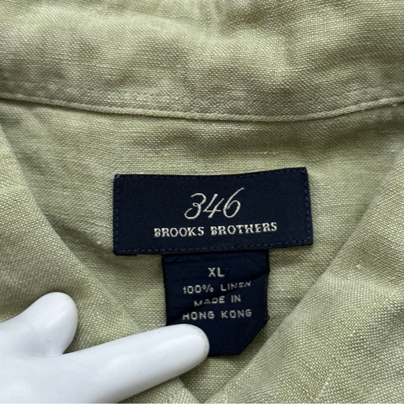 Brooks Brothers Shirt Mens Size XL 346 Short Sleeve Button 100% Linen Green - Picture 4 of 5